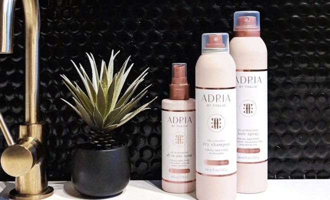 Adria by thalia haircare products on sink