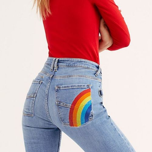 light wash denim jeans with a rainbow painted on the bad pocket from Zadig and Voltaire