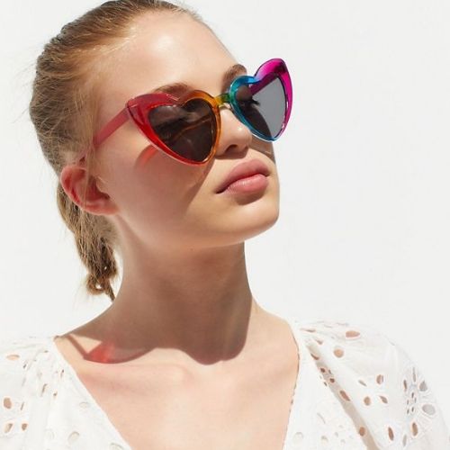 rainbow heart sunglasses with black lens from Urban Outfitters