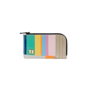 Fausto Cream Leather Zip-around Cardholder - Color Stripes Print