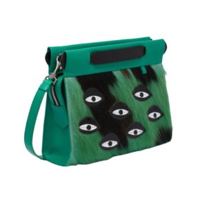 Vali Crossbody Small Deep Green Leather Bag - Eyes Applique Adjustable Handle